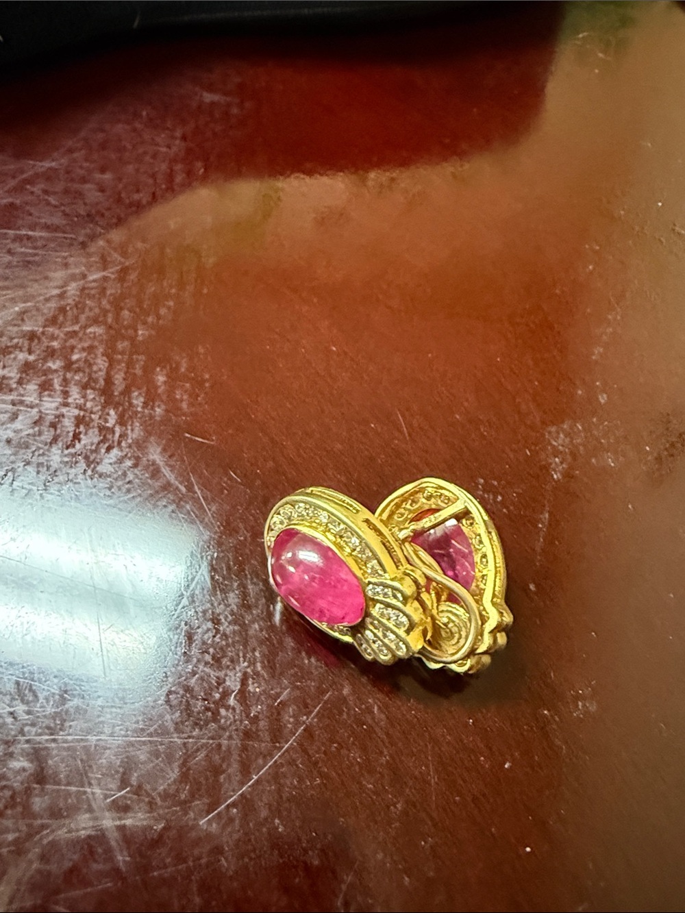 Diamonds  Pink Tourmaline 18K Yellow Gold Earrings